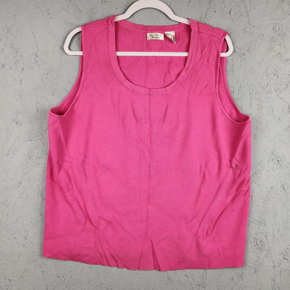 Laura Ashley Shirt Womens 2XL Pink Sleeveless Tank Knit Scoop Neck Pullover
